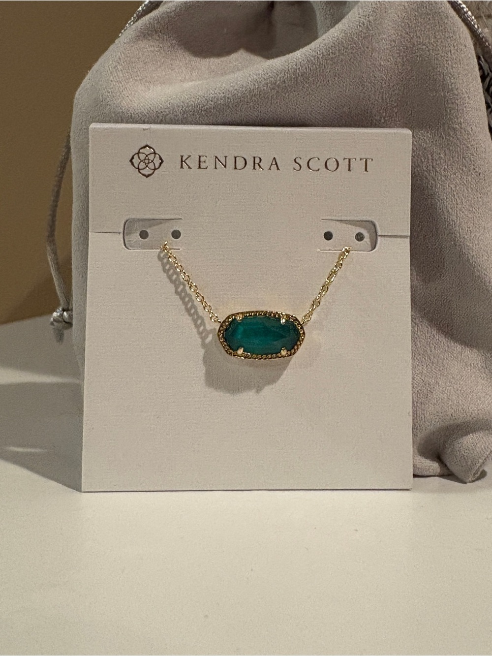 Kendra Scott Elisa Necklace Gold Chain with Green Stone